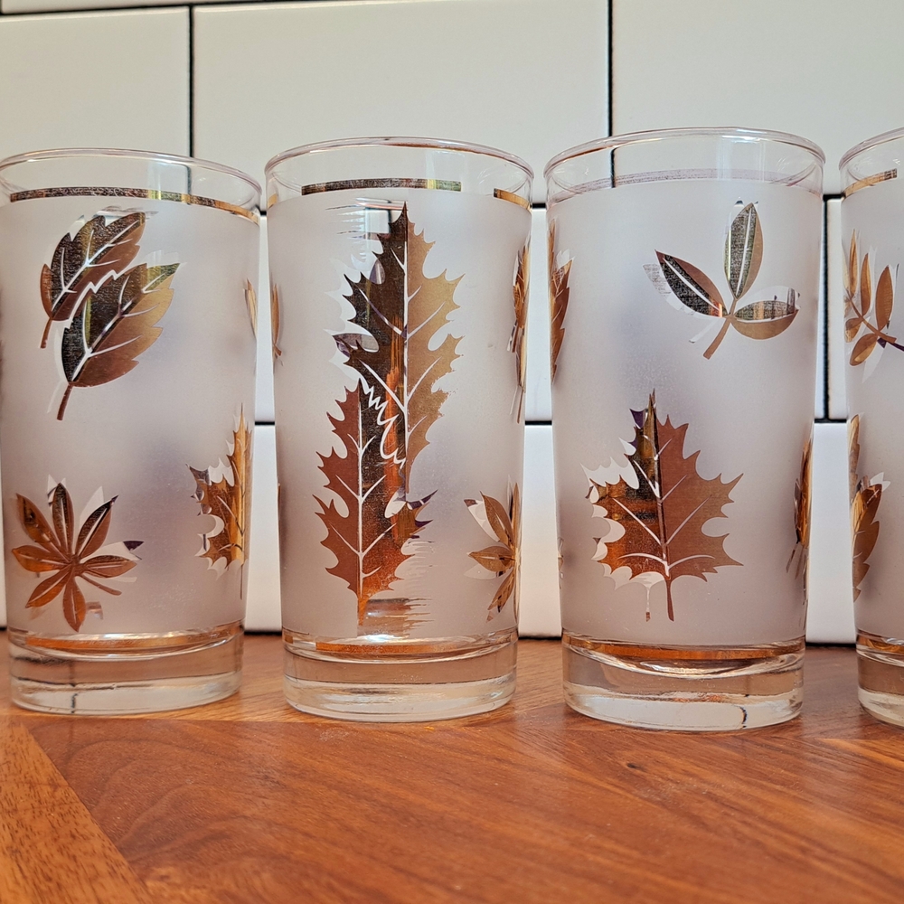 Vintage Libbey "Golden Leaf" Highball Frosted Glasses